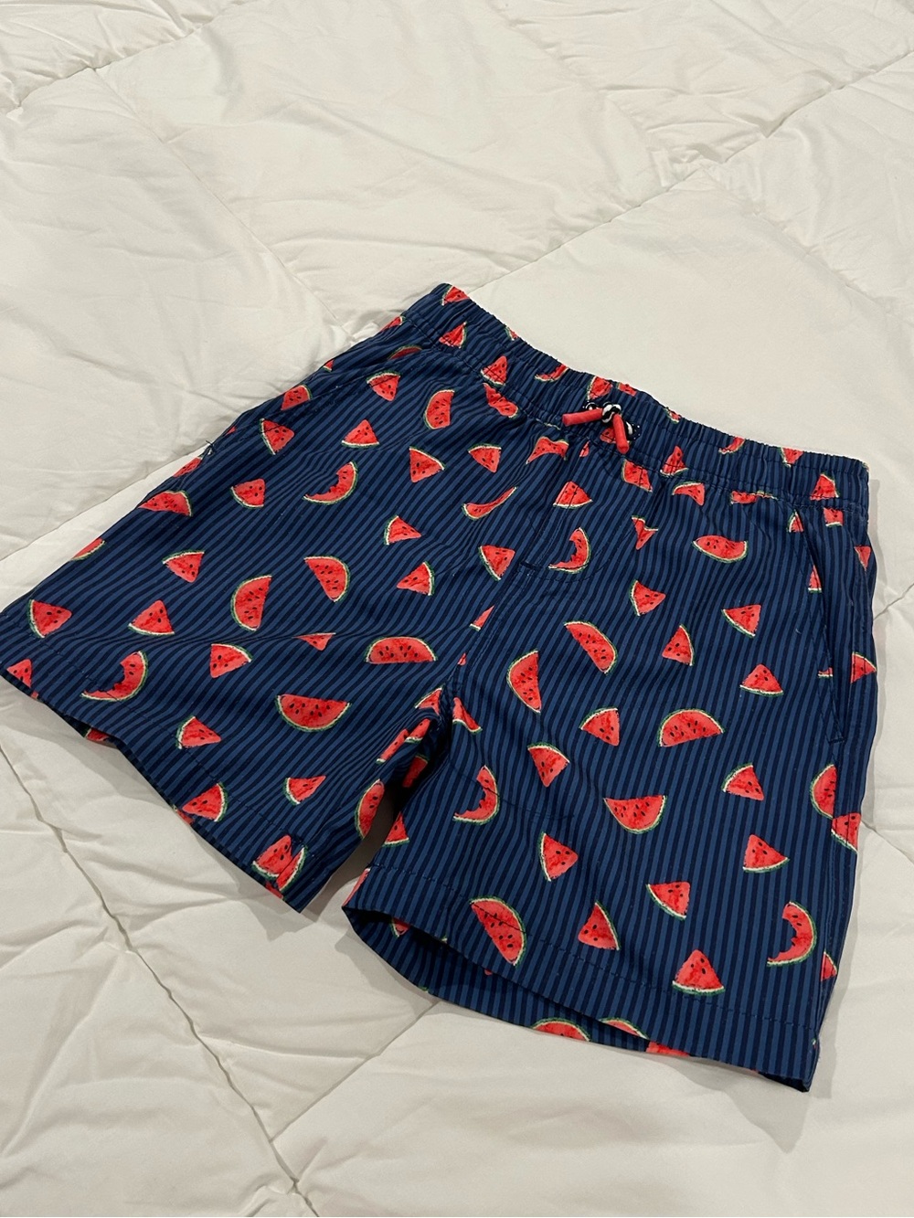 Andy & Evan Navy Blue Swim Trunks with Red Watermelon Print